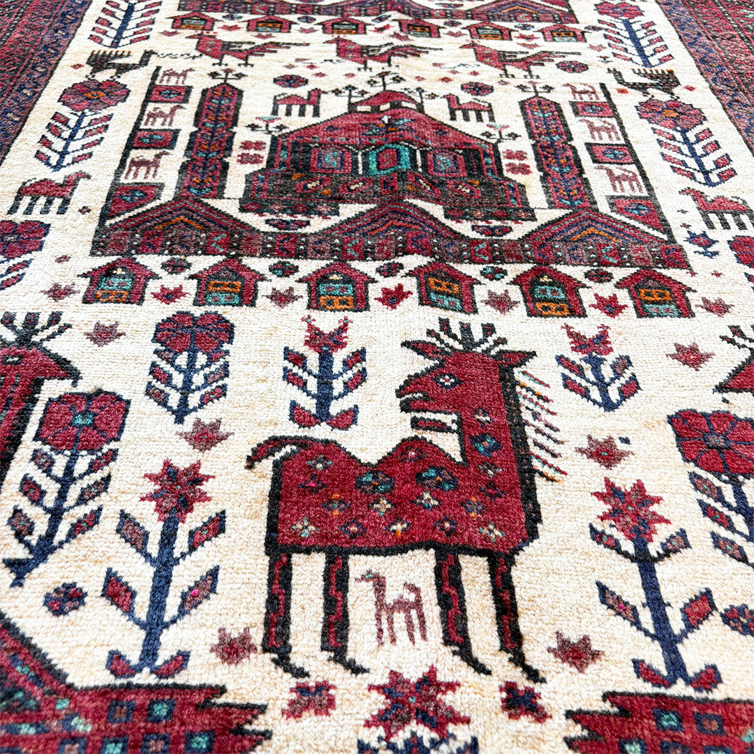 トライバルラグ<br>イラン産 バルーチ<br>リビングサイズ 197×110