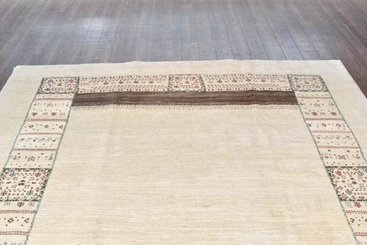 ギャッベ イラン産 204×118cm 手織り リビング ウール ラグ 天然素材 ラグマット 大判ラグ（BL-10499）