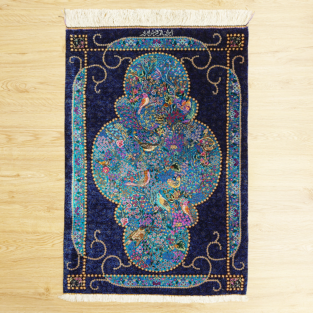 ペルシャ絨毯<br>イラン クム産 アミール工房<br>玄関マットサイズ 88×60