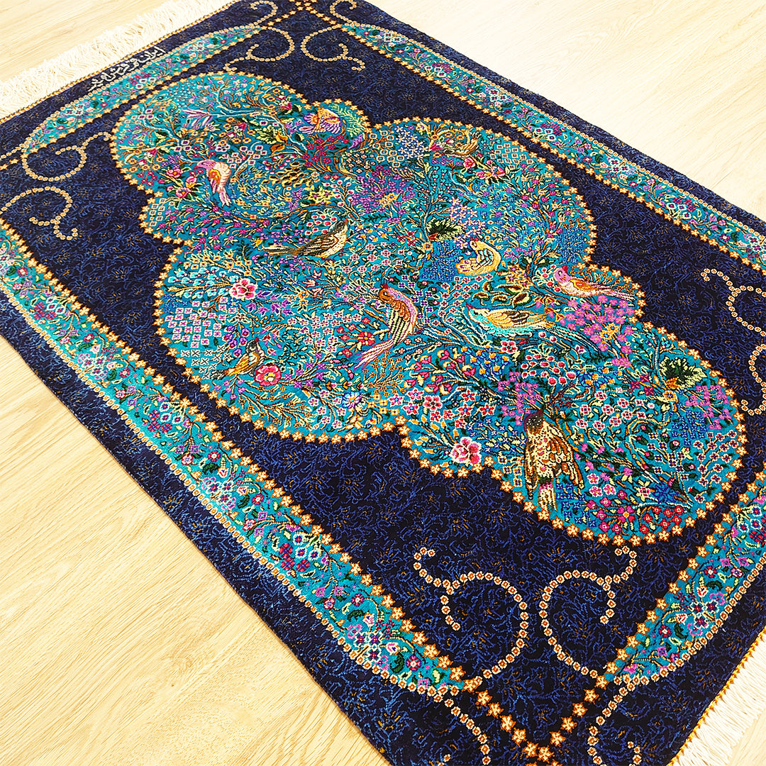 ペルシャ絨毯<br>イラン クム産 アミール工房<br>玄関マットサイズ 88×60