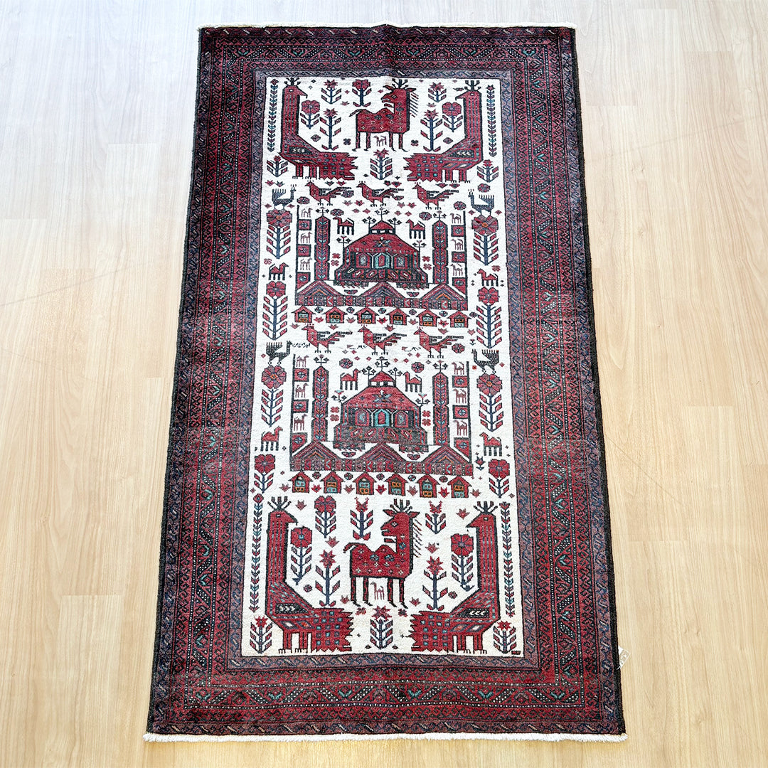 トライバルラグ<br>イラン産 バルーチ<br>リビングサイズ 197×110