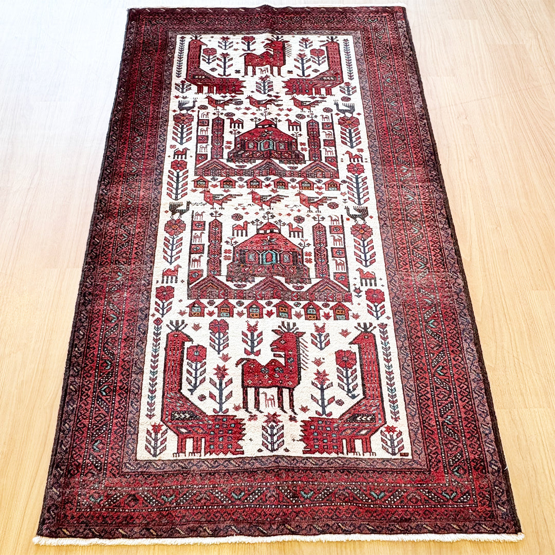 トライバルラグ<br>イラン産 バルーチ<br>リビングサイズ 197×110
