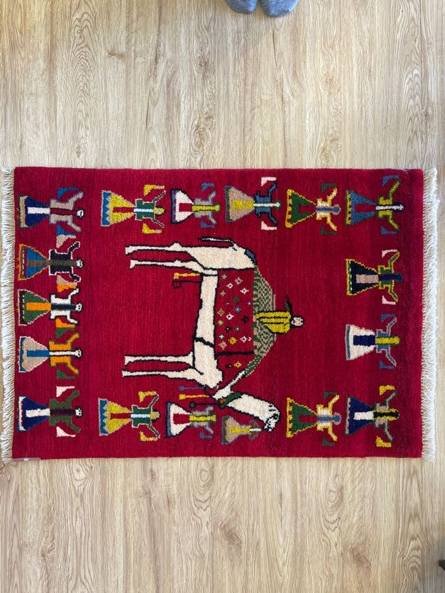 イラン製ギャッベ 玄関マットサイズ (61×83) ギャッベ イラン産玄関マットサイズ 86✕61